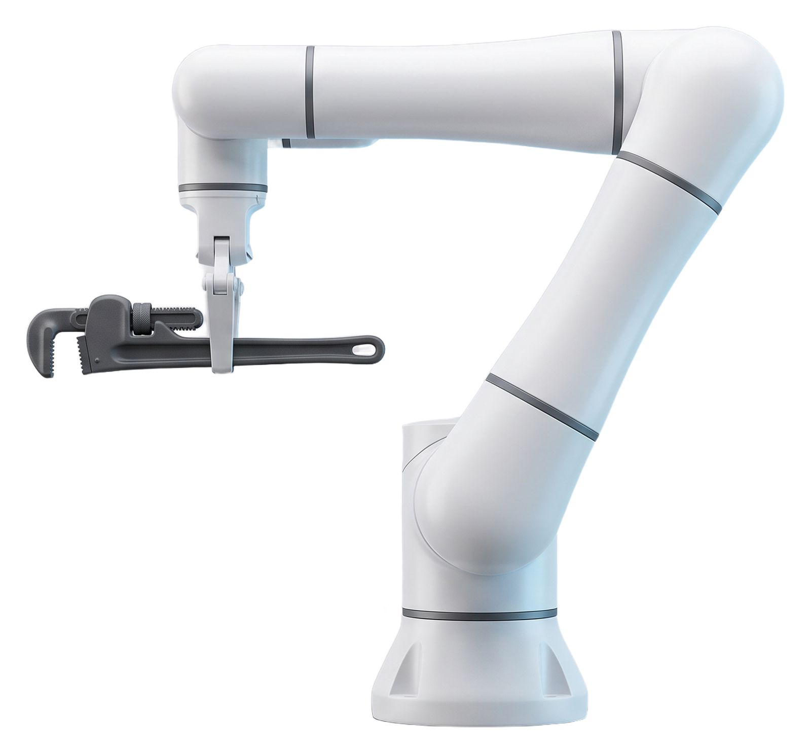 Robot arm holding a pipe wrench