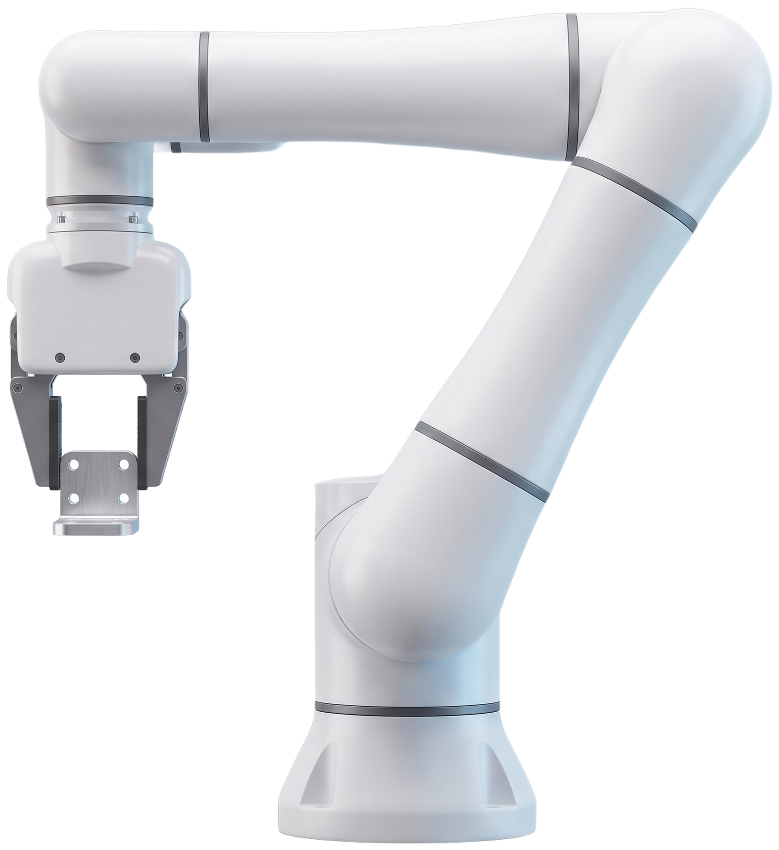Robot arm holding a machined metal part